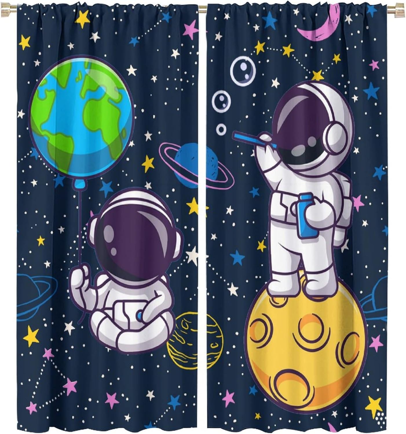 Science Nursery - Dış Uzay Astronot Galaksi Perde Pencere