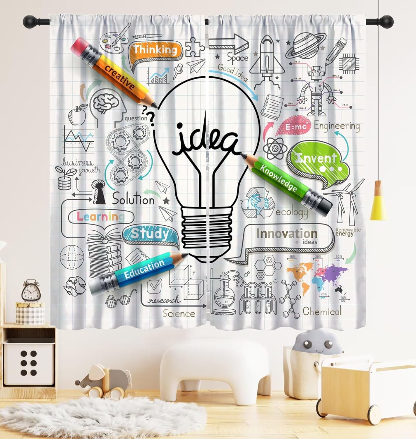 Science Nursery - Karikatür Bilim Eğitici Karartma Perdeleri, Matematik