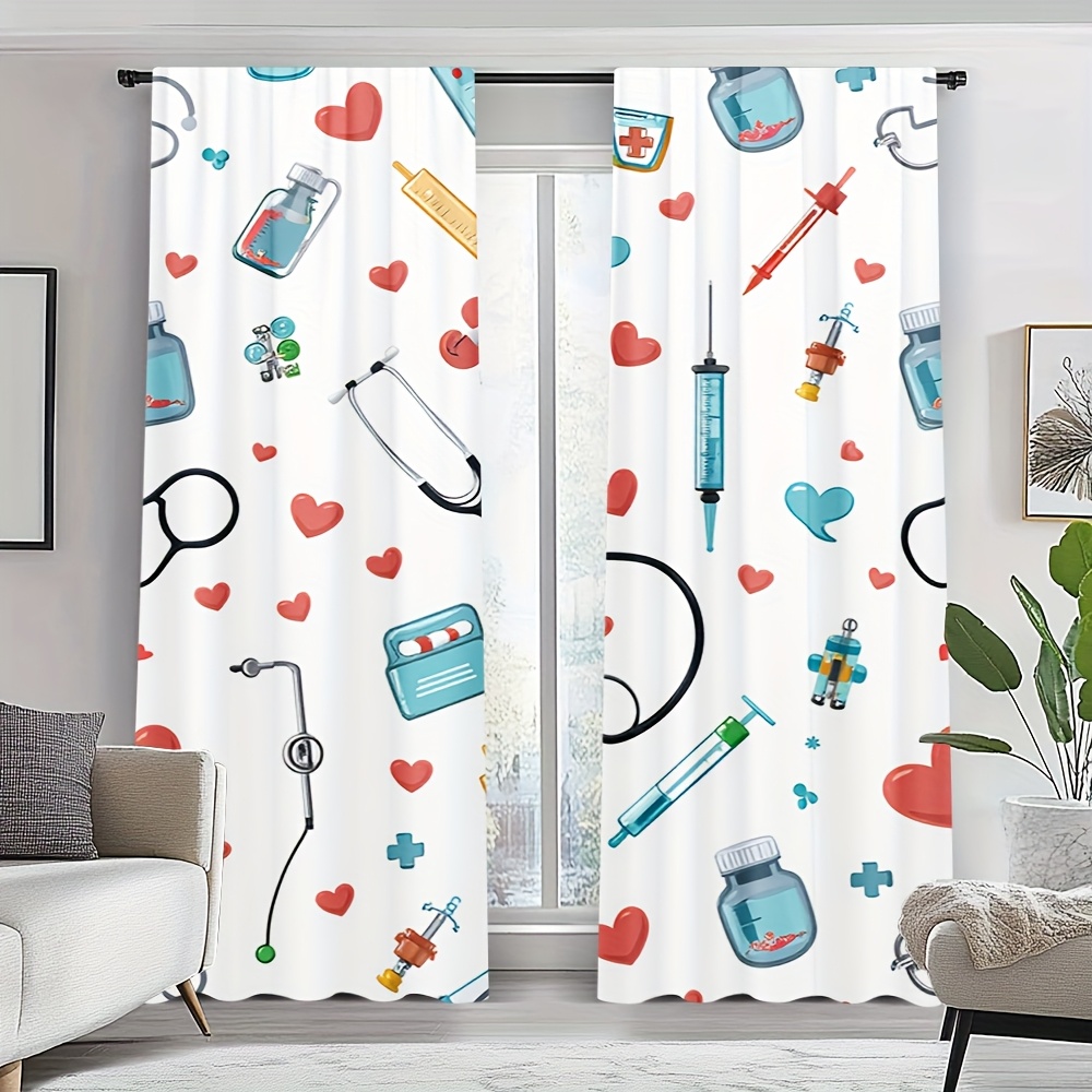 Science Nursery - Estetik Tıbbi Desen Perdeler Polyester Ev